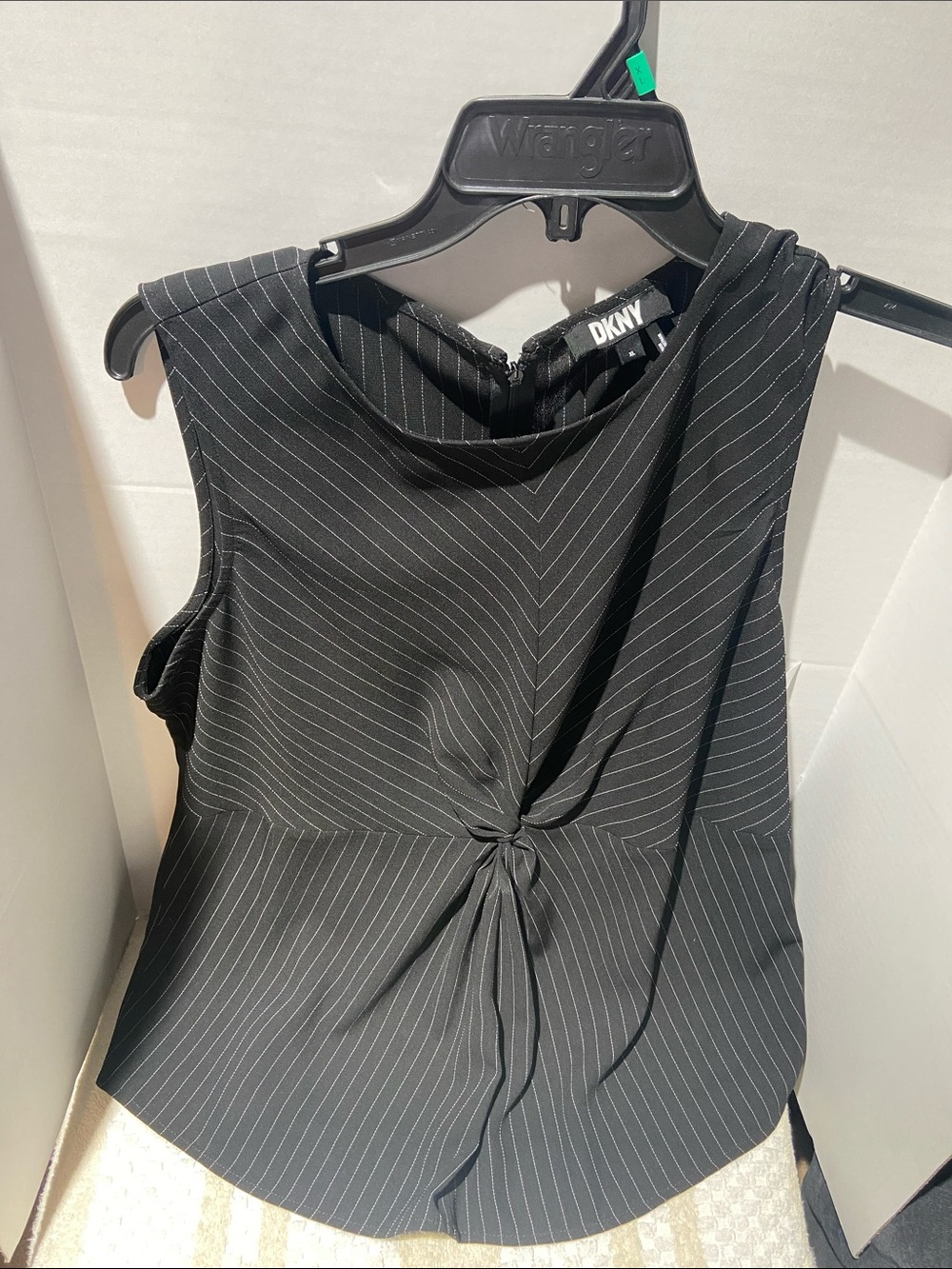 DKNY Black Pinstripe Twist-Front Sleeveless Camisole